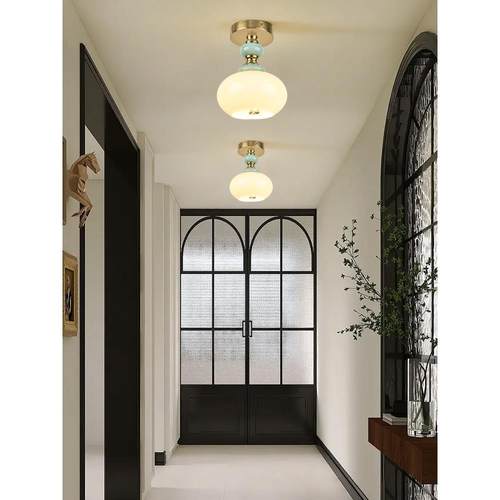 中古风过道灯走廊灯新中式陶瓷阳台灯入户玄关灯衣帽间法式吸顶灯