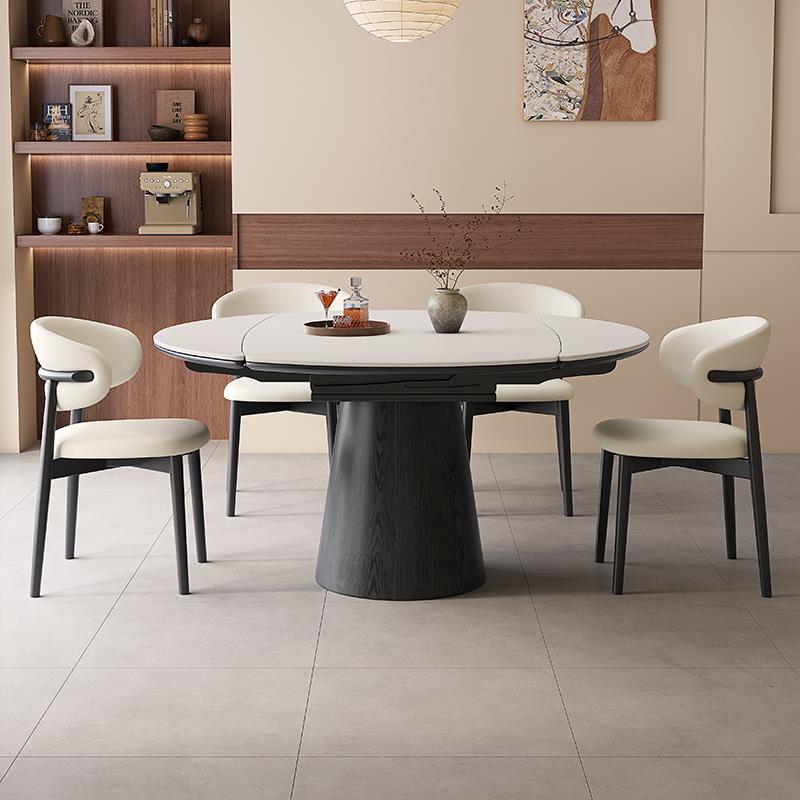 2025新款岩板餐桌中古风实木可伸缩现代简约方圆两用小户型吃饭桌