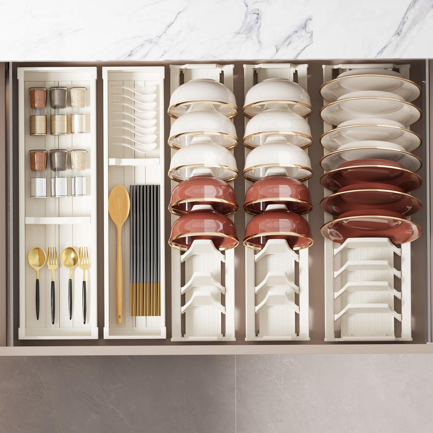 德国厨房碗碟置物架沥水篮碗柜内抽屉内置盘子筷勺放碗碟子收纳架