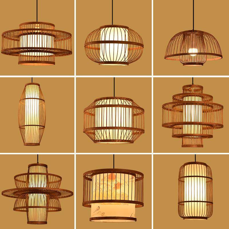 竹艺竹编吊灯新中式餐厅饭店民宿卧室阳台禅意日式榻榻米灯笼灯具