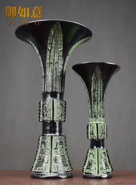 青铜器彷古天觚花觚花插酒器覆古家居装饰品桌面摆件中式汉婚道具