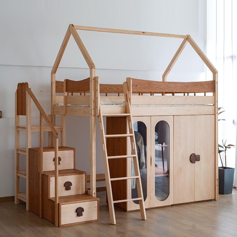 儿童半高床全实木男孩床女孩树屋城堡飞屋床上下子母儿童床硬枫木