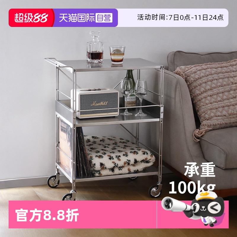 【自营】霜山不锈钢小推车置物架落地多层带轮收纳架可移动整理架