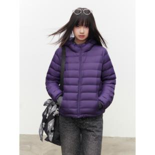 AUNP 浆果紫羽绒服女冬季新款90白鸭绒短款宽松连帽保暖外套