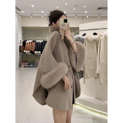 小晨皮草Fur斗篷双面呢羊毛大衣女羊绒外套狐狸毛领可拆毛呢外套