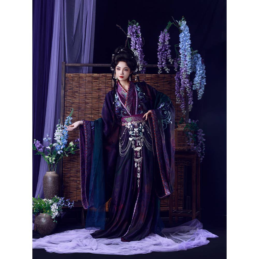 山靖筵原创汉服【紫蛊】魏晋改良紫色交领大袖衫汉服秋冬款刺绣神