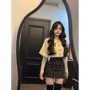 蜜糖糖mimi｜气质优雅感波点高腰修身 打结紧身短半身裙