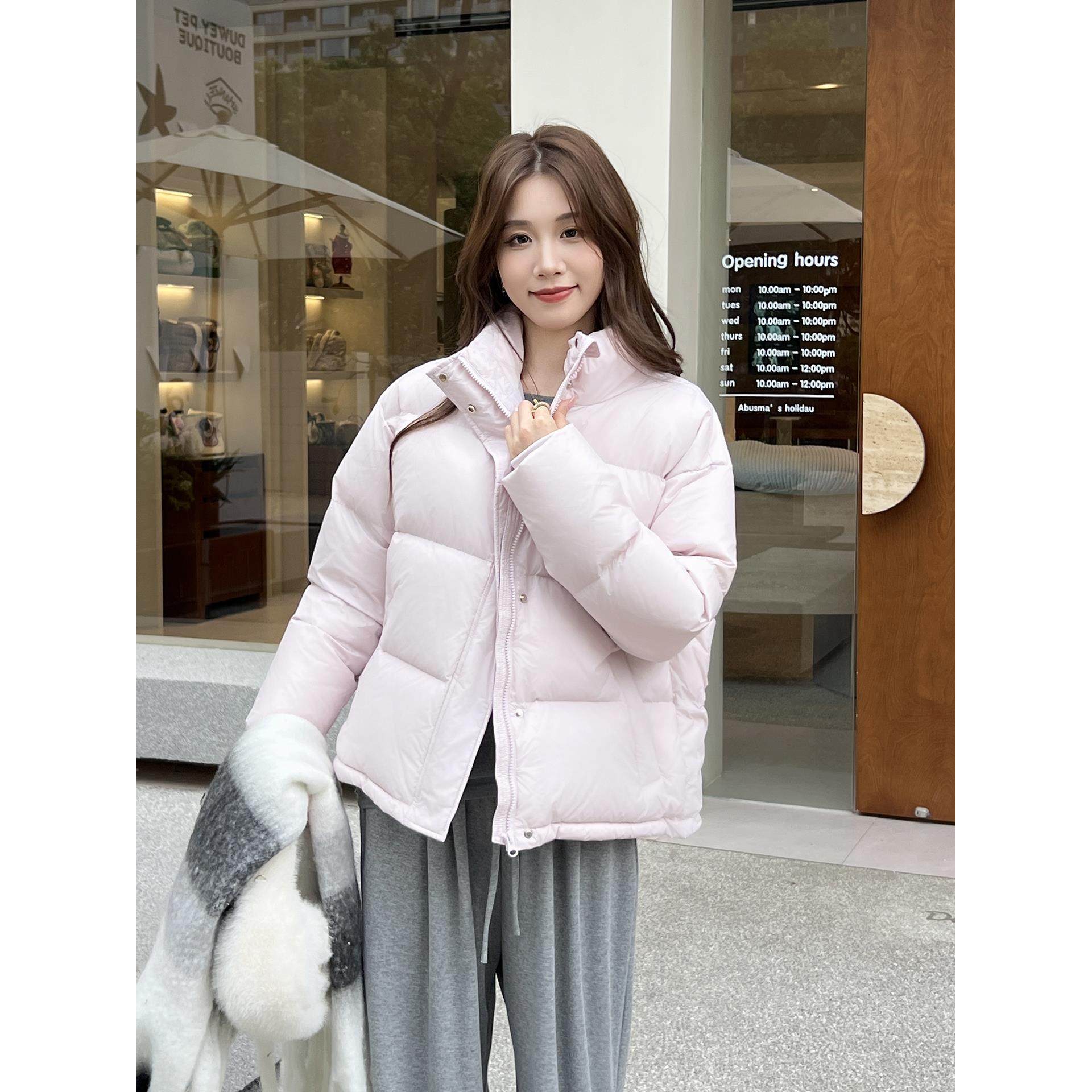 叁个黄2025年冬季新款95白鸭短款羽绒服小个子立领加厚面包服外套