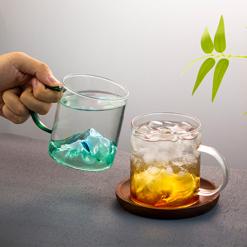 玻璃观山杯千里江山茶杯带把手青绿水杯高硼硅耐热家用茶道泡茶杯