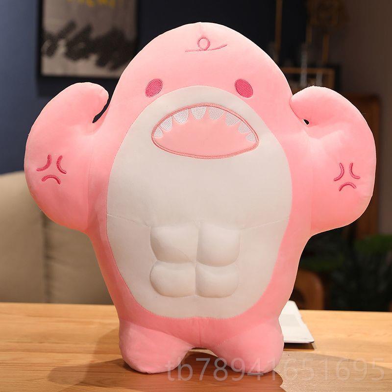 新款肌肉偶玩鲨鱼玩男抱生腹肌枕公仔毛绒具生日礼物玩偶搞怪娃娃