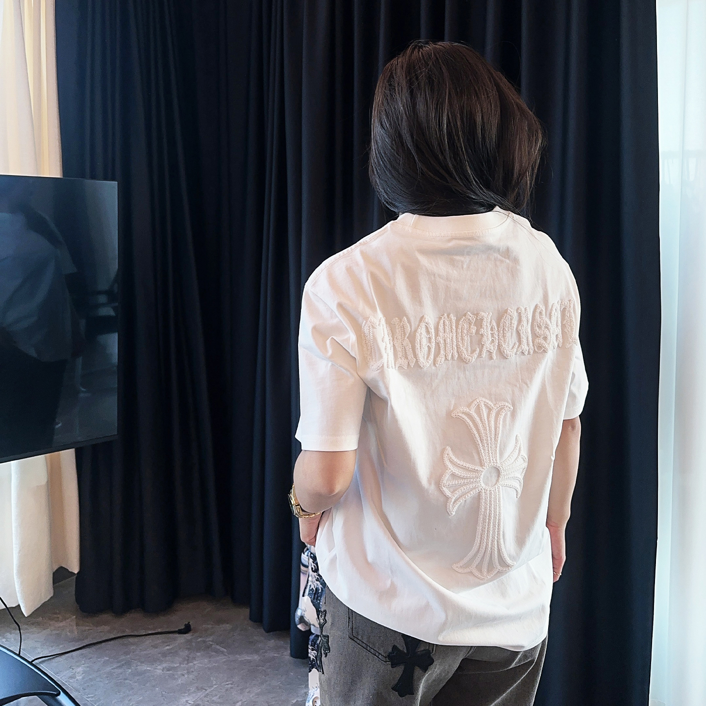 vivi chan 2025新款设计感美式复古潮牌十字架短袖T恤男女同款