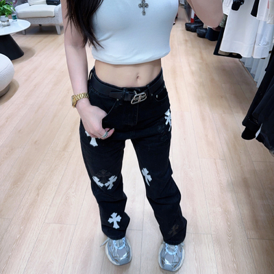vivi chan 2025十字架梵文贴布绣刺绣牛仔裤501进口底版男女同款