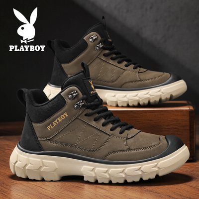 花花公子马丁靴男款冬季户外徒步登山靴子男厚底百搭男士工装短靴