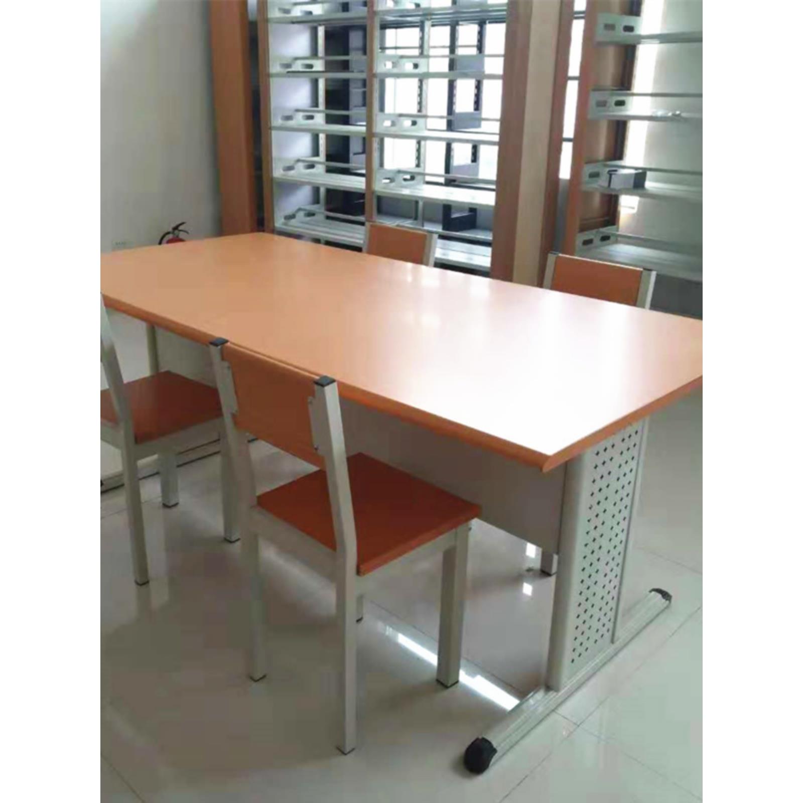 学校阅览桌图书馆桌椅书店阅览室钢木长条专用阅读培训桌课桌椅子