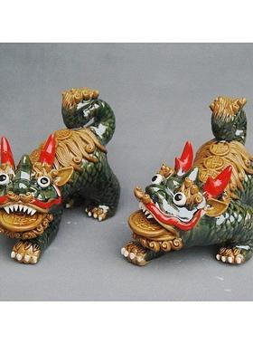 麒麟醒狮对装陶瓷摆饰神兽新居家入伙 伙开 张开 业门口阳台屋簷