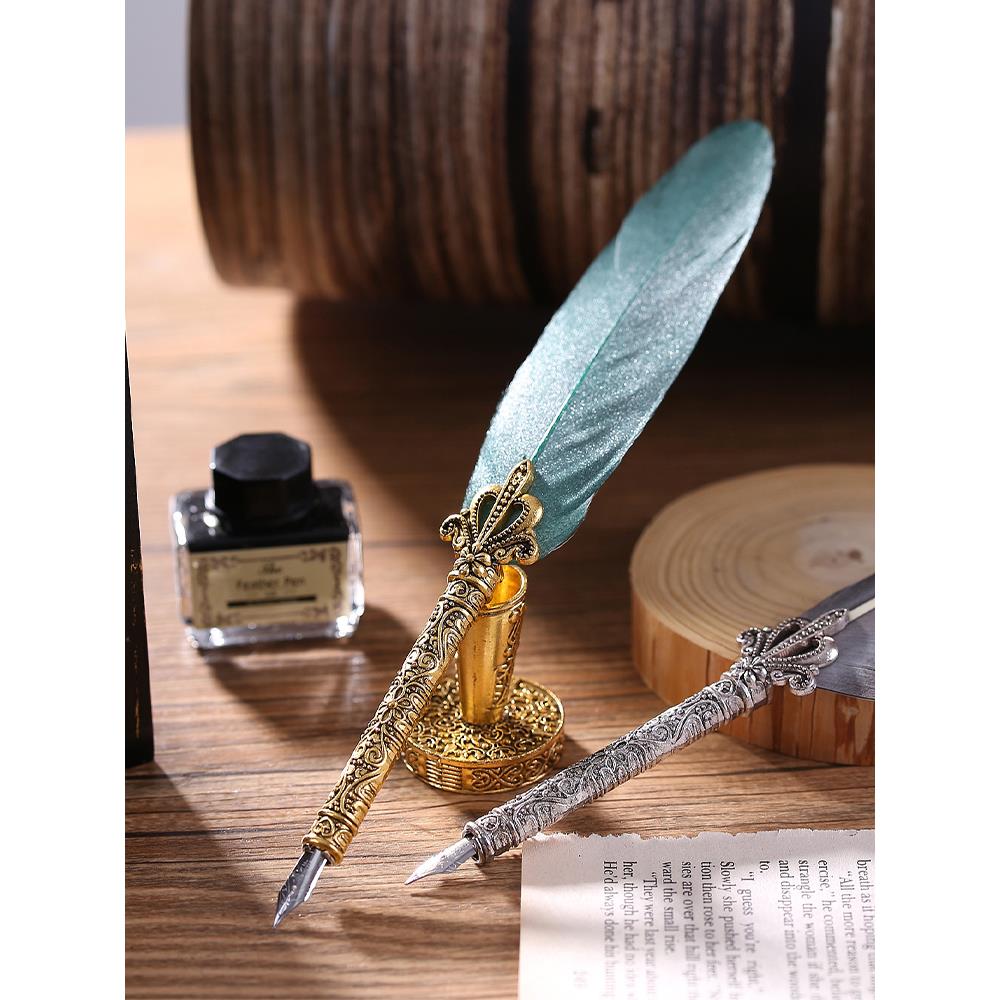 复古羽毛笔英伦蘸水笔钢笔鹅毛沾水笔墨水礼盒送女友七夕生日礼物