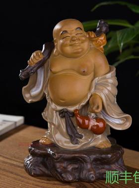 石湾公仔客厅装饰品陶瓷摆件收藏送礼精品佛像摆件弥勒佛春风得意