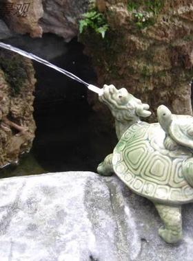 假山鱼池喷水摆件 陶瓷龙头龟 水族鱼缸园林园艺家居造景装饰摆件