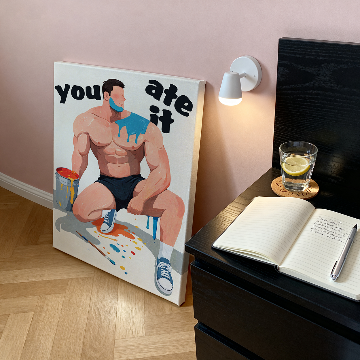 装饰画卡通平面肉壮肌肉男氛围感画喷绘客厅工作室艺术画框个性