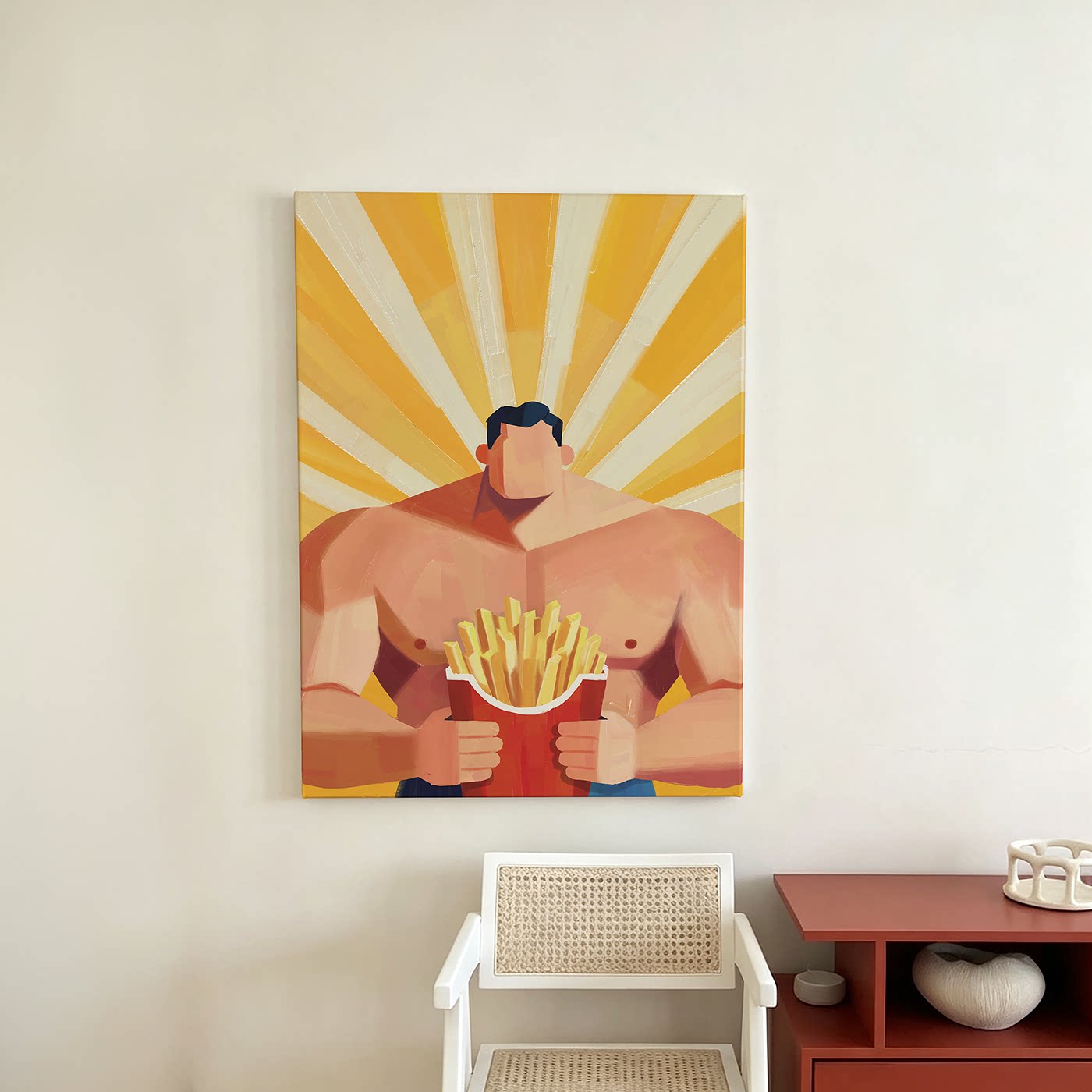 搞怪创意薯条肌肉男士装饰画潮流挂画个性潮玩客厅健身房餐厅壁画
