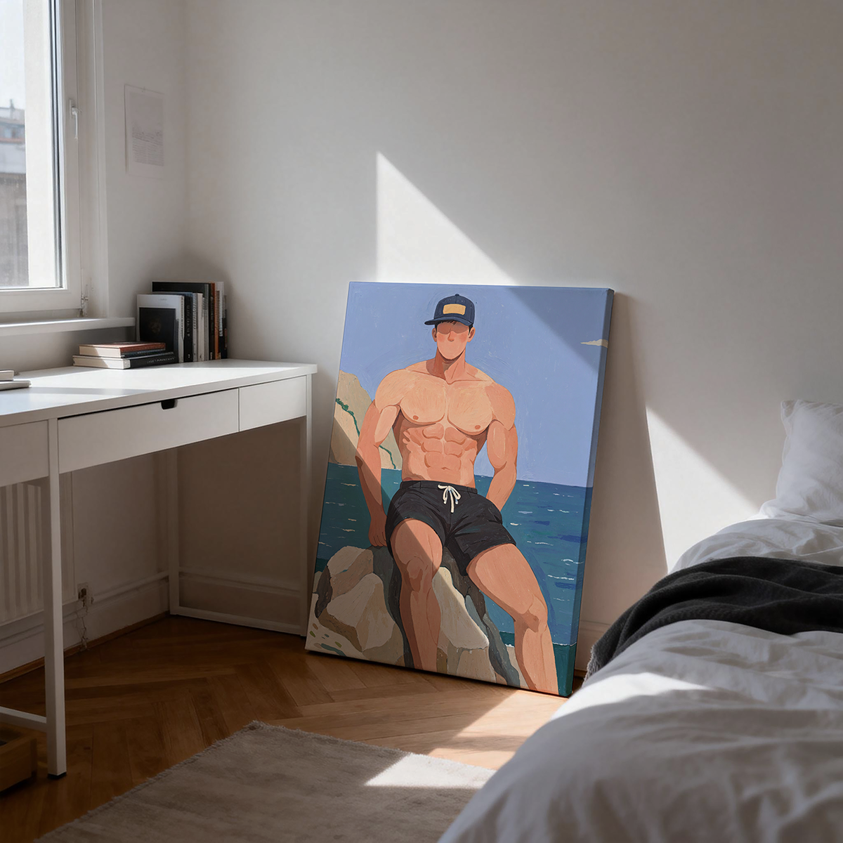 简约男体卡通油肌肉男布置胸肌装饰画公寓壮汉多巴胺配色布置挂画