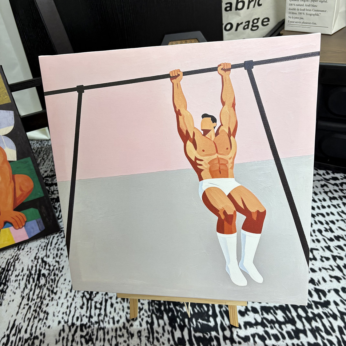 肌肉男单杆装饰画运动卡通平面氛围感画喷绘客厅工作室艺术画框
