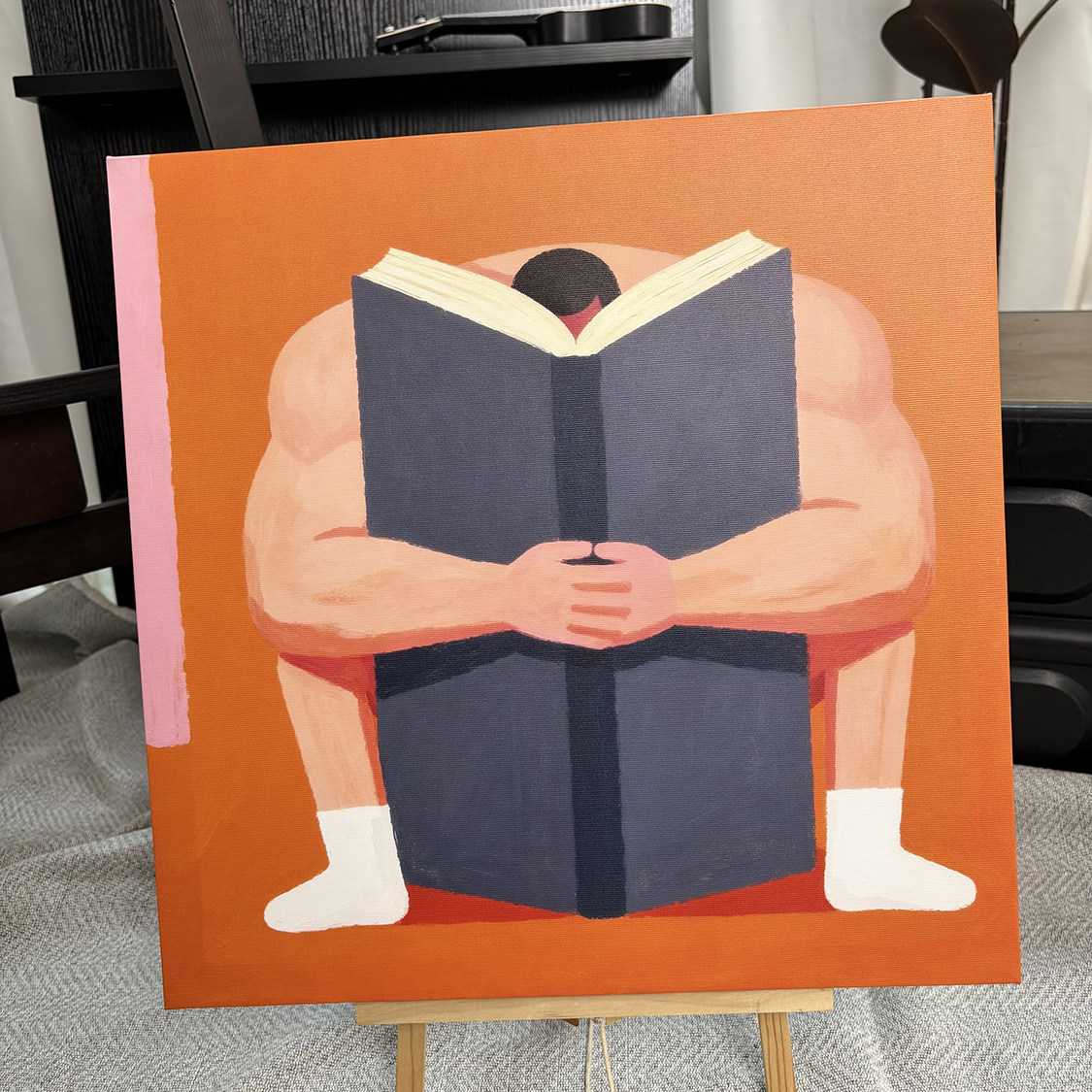 肌肉男阅读装饰画高级卡通平面氛围感画喷绘客厅工作室艺术画框