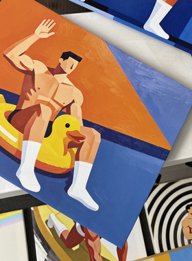 多巴胺立体肌肉男组合装饰画卡通平面氛围感画喷绘工作室艺术画框