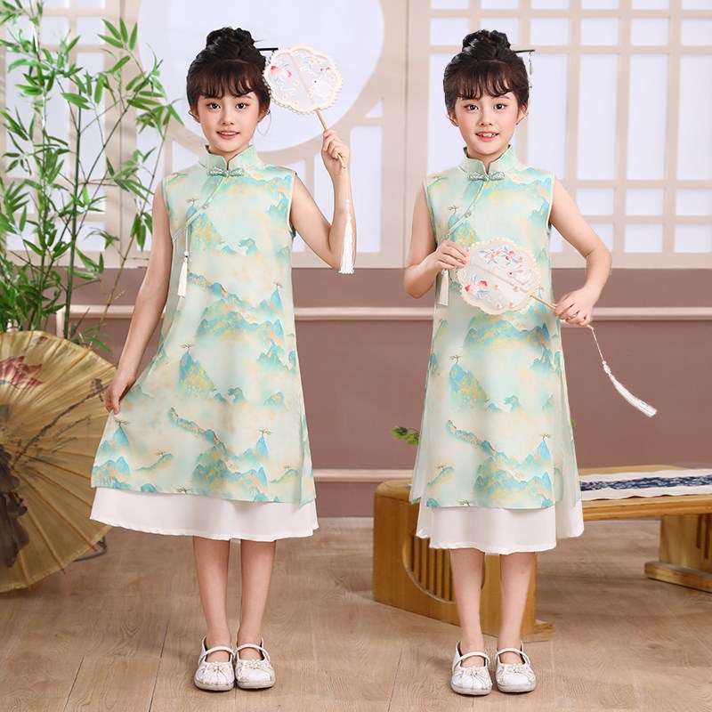 女童旗袍连衣裙夏季202s5新款女中大童新中式汉服裙子夏款国风套