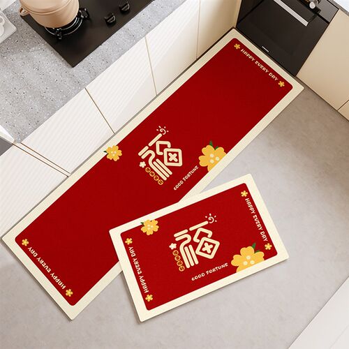 硅藻泥厨房地垫防滑防油吸水耐脏B可擦免洗新年喜庆专用脚垫门地