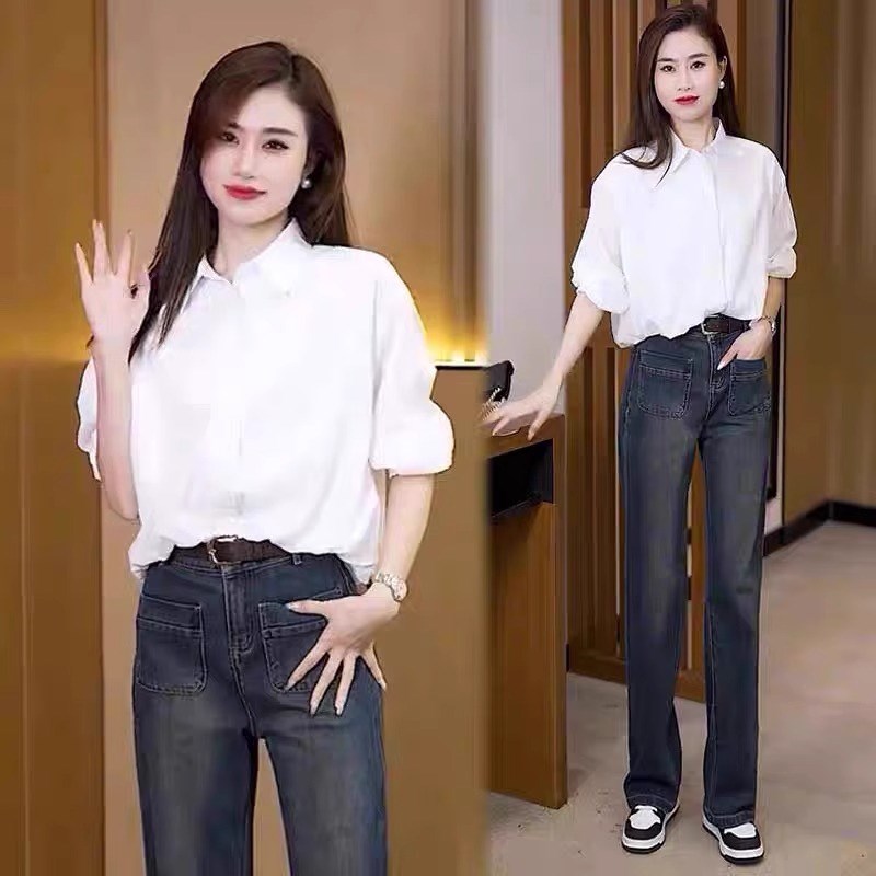 长袖衬衫女春秋2025年新款宽松遮肉显瘦纯色上衣U洋气百搭时尚衬