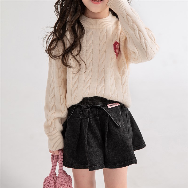 儿童圆领毛衣 复古绞花女童针织衫 中大童M线衣 套头衫秋冬款童装