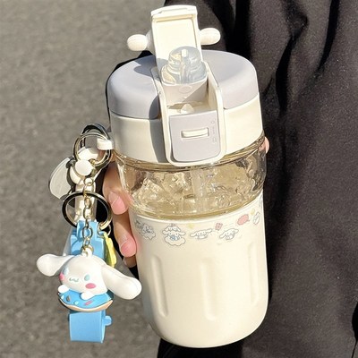 高颜值玻璃杯带吸管2025新款可爱女生办公N室防烫泡茶双饮咖啡杯