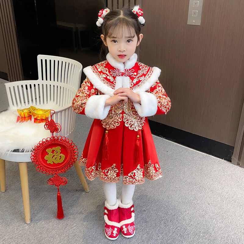 拜年服女童冬款汉服2024新款中国风儿童宝宝O新年唐装喜庆衣服冬