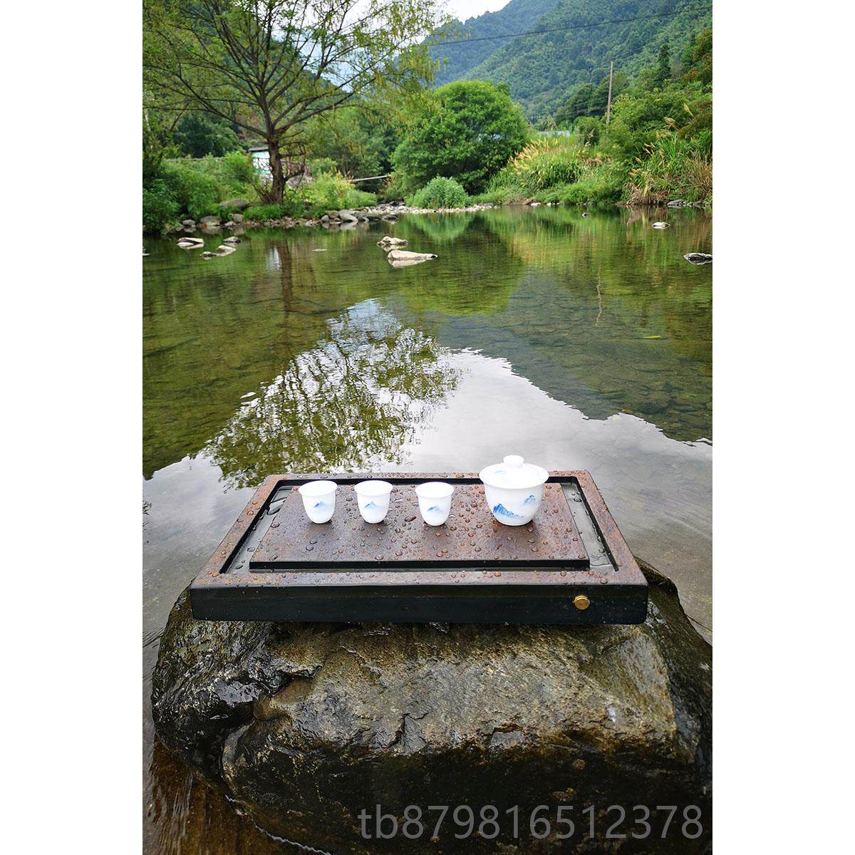 高档歙砚茶盘金皮 天然石头原砂复风古家用端砚砚石石紫砚台茶台