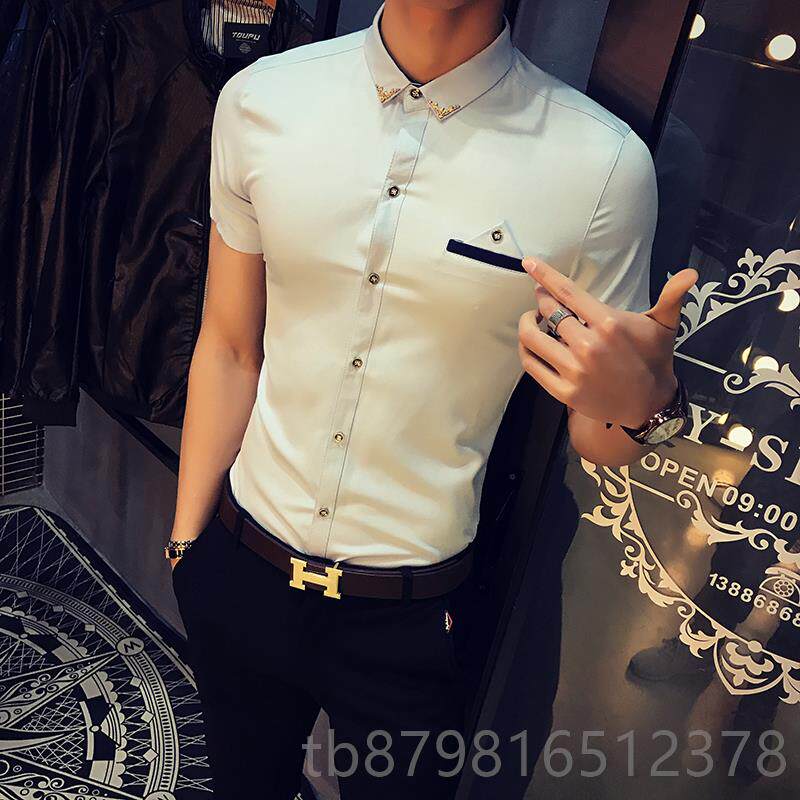 高档夏美发师员理发店发型店师夜士酒吧KTV服务工作服男短袖衬衫