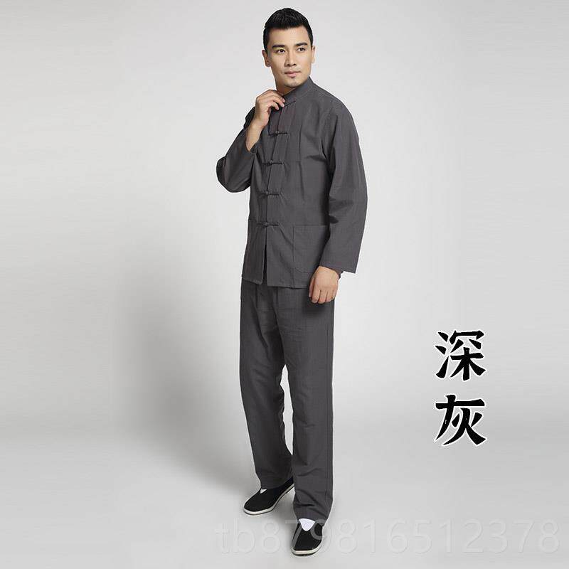 高档中纯国风唐服男士套装棉老粗装布居士中式盘扣汉服男装复古禅