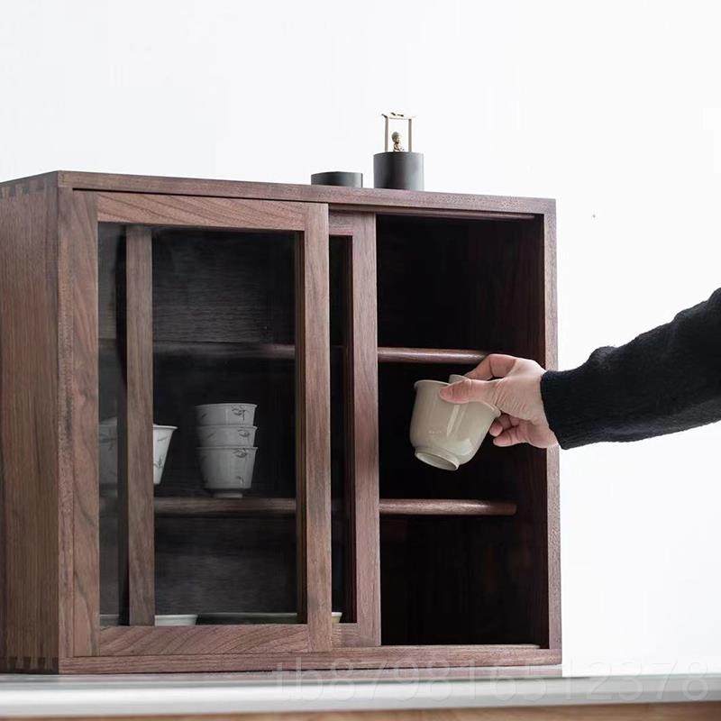 高档黑胡桃木桌面收纳柜储实木日式明玻璃透推拉门燕榫榫尾卯三层,收纳整理,收纳柜,淘宝优惠券,粉丝福利购,淘宝优惠卷