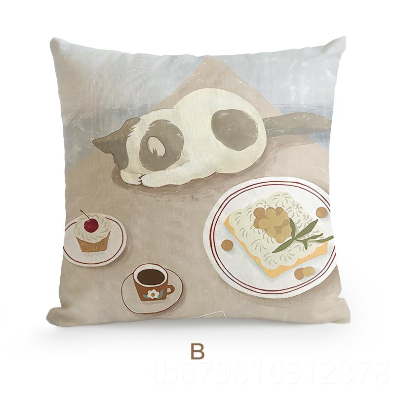 高档厅清新可爱猫咪植卡物趣味通喵咪抱枕套腰枕客沙发靠垫枕飘窗