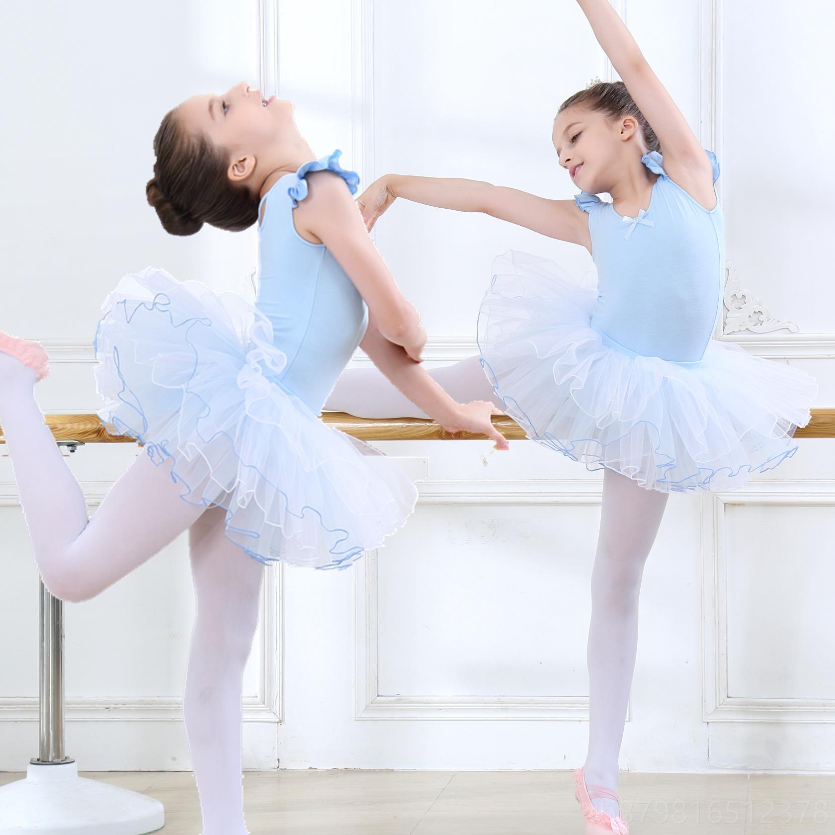 高档袖儿童舞舞蹈服练功服女童芭蕾舞裙夏季短女孩跳级舞衣中国艺