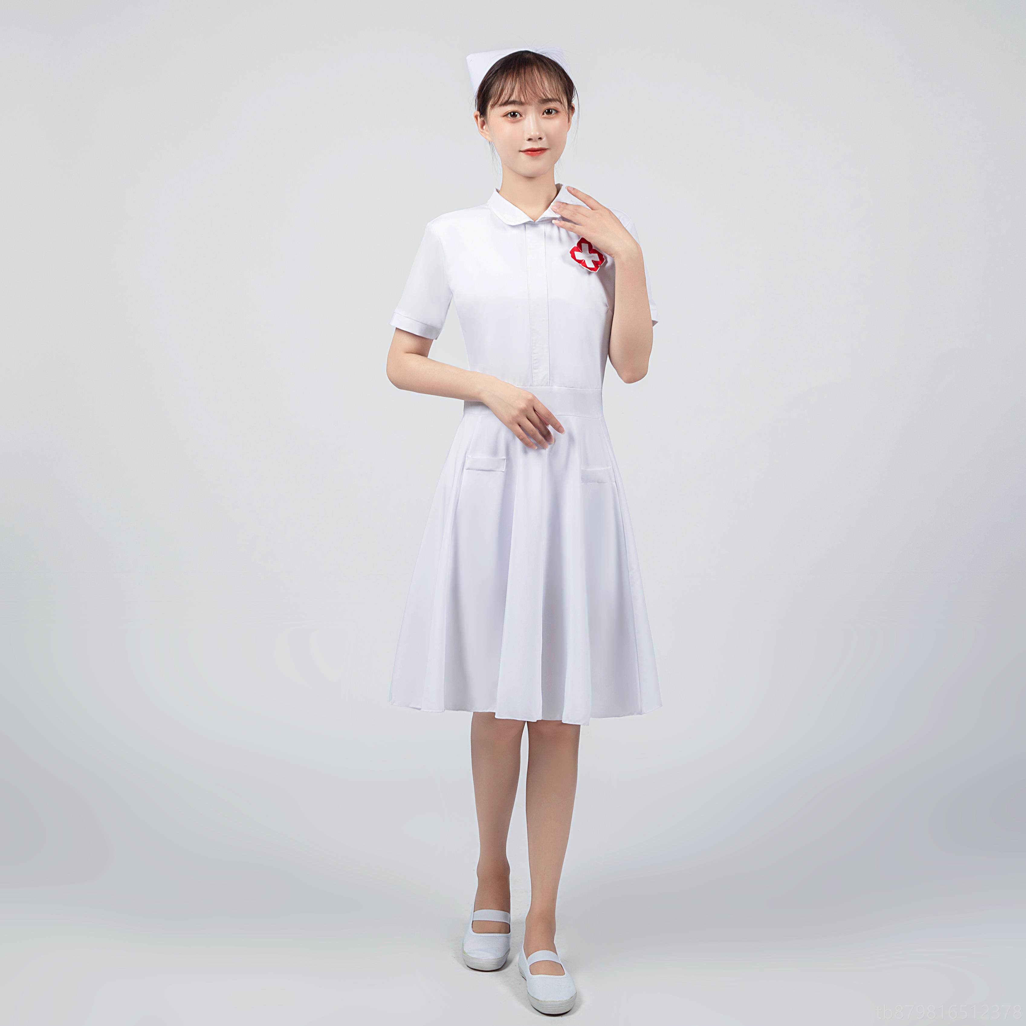 高档医护舞出蹈演服女袖弹力修身连衣裙红士十字白衣天使舞台短表图片