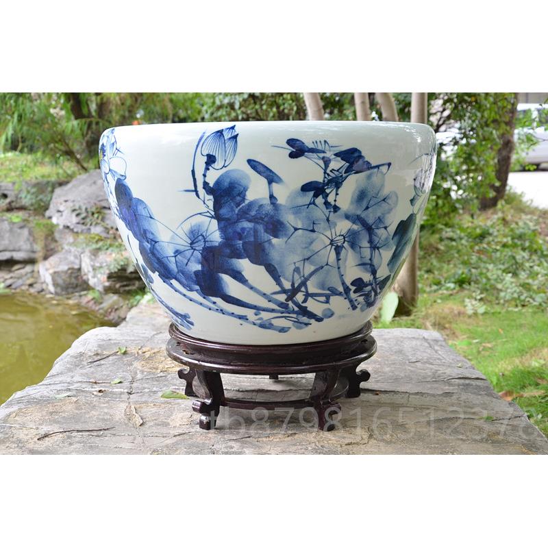 高档鱼水族箱景德青镇特态大号陶瓷生创意鱼缸花瓷缸乌龟缸金鱼缸