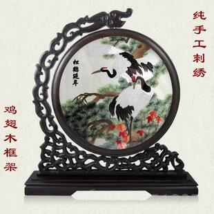 高档粤绣广花绣潮绣花 英雄 广东广州礼品木双面绣棉摆件纯手工刺