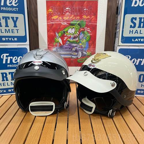 高档bornfree式日复古小盔体6季0哈雷机车头盔男夏女款Shorty半盔