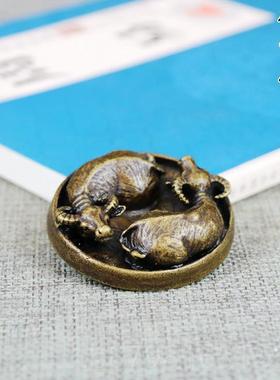 高档古收藏品乾牛转乾坤复纯铜扭转坤摆件古工艺品实玩心纯铜把件