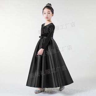 高档顺丰发儿奏童主持表演黑服色女童礼服钢琴演出服提琴乐小团演