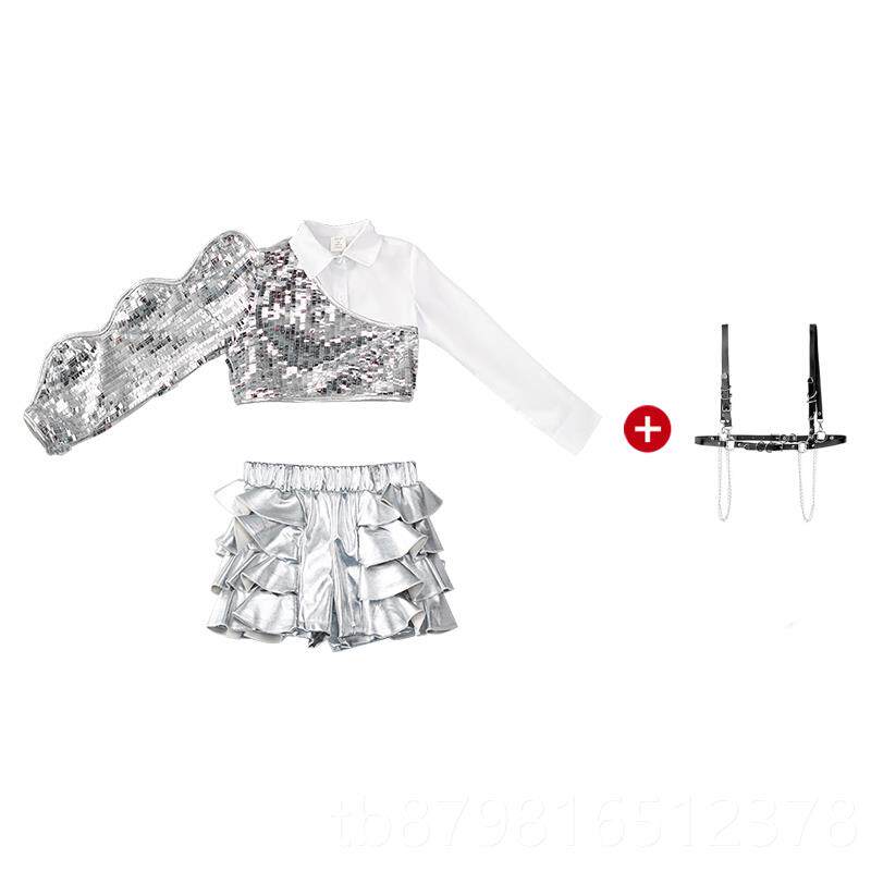 高档服女走童秀潮服时尚个性六一童儿演出套装少儿爵士舞服装酷女