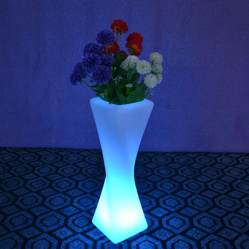 酷擎led发光花盆七彩遥控充电塑料落地花瓶灯方形装饰创意摆件