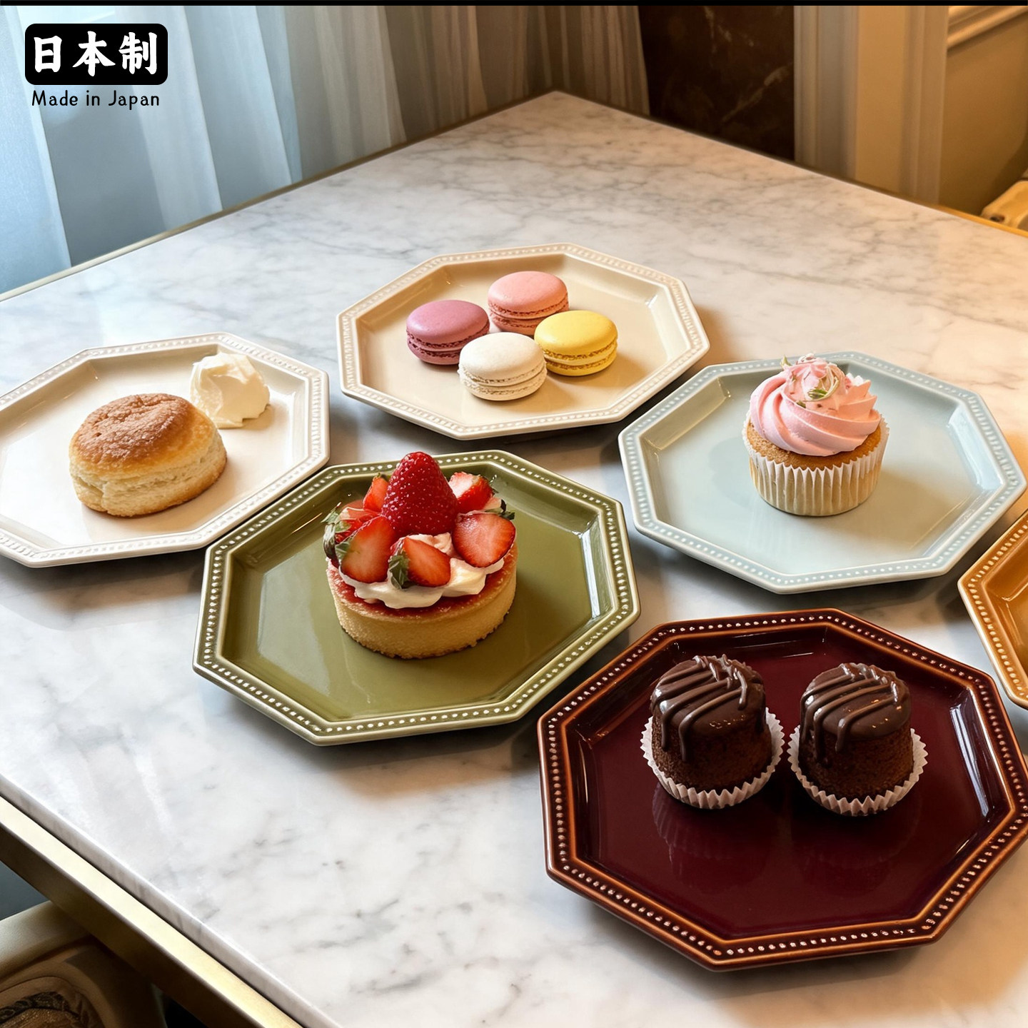 StudioM法式复古陶瓷八角餐盘图片