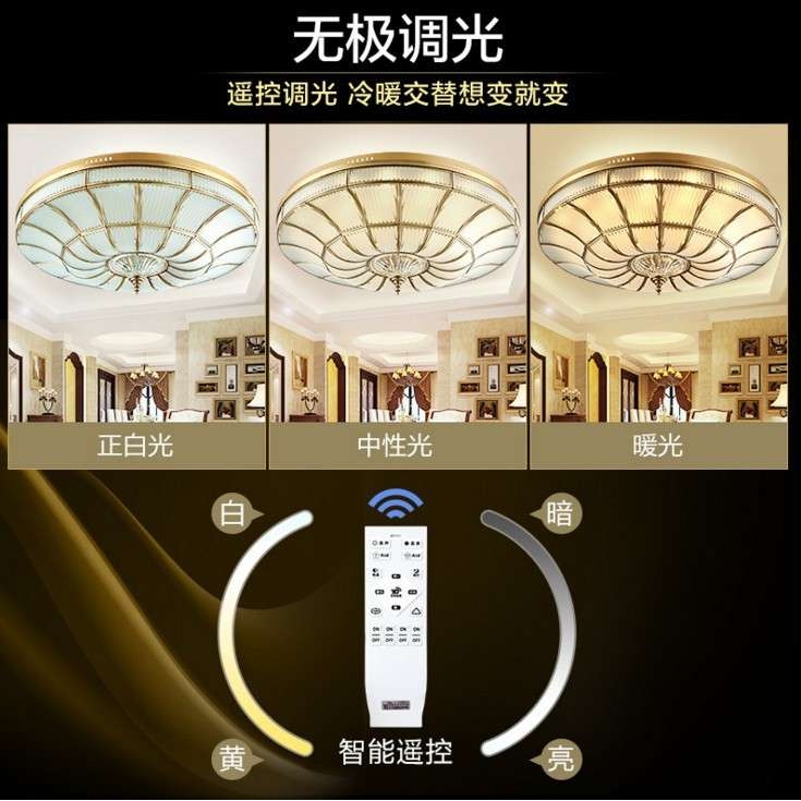 欧式全铜LED吸顶灯复古客厅灯圆形卧室灯美式铜灯餐厅书房灯具